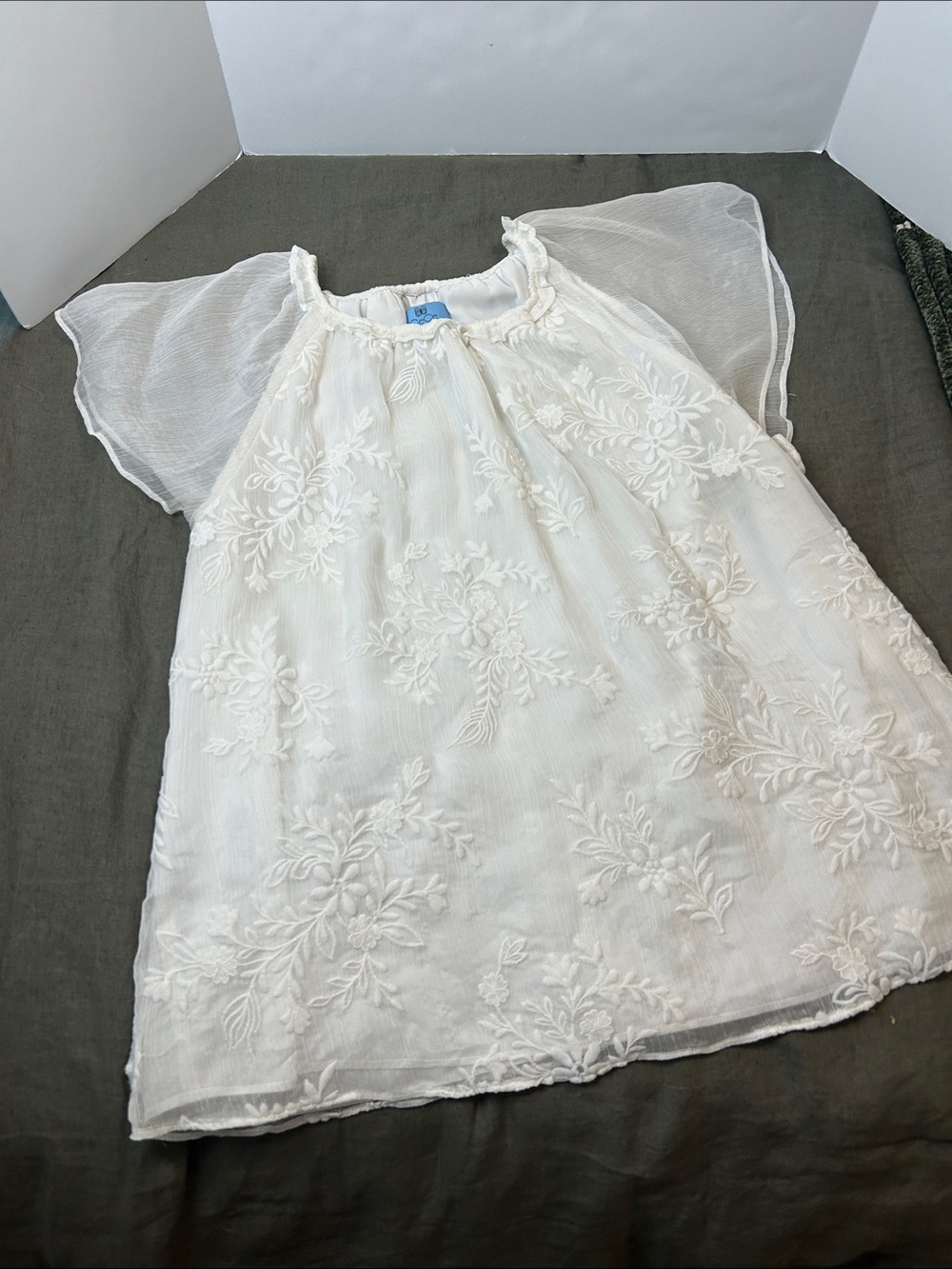 Cece White Embroidered Flutter Sleeve Kids Top